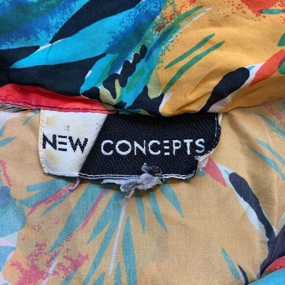 Vintage New Concepts Shirt Tropical Palm Striped Oversized Blue White Silk Large - Picture 6 of 9